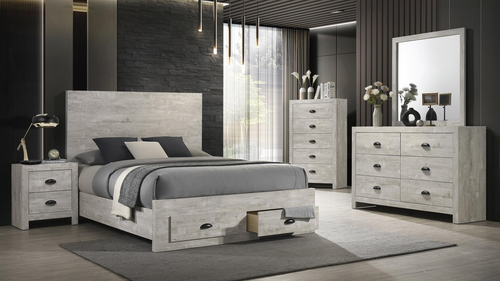 Montana Modern Rustic Weathered Gray Storage Bed with Integrated Footboard Drawers