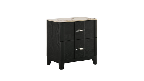 Opel Modern Black Wood-Grain 2-Drawer Nightstand with Cream Faux-Stone Top by Galaxy Home Furnishings