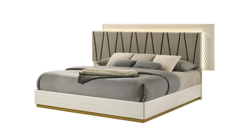 Stanley Champagne Upholstered Panel Bed with LED Lighting by Galaxy Home Furnishings