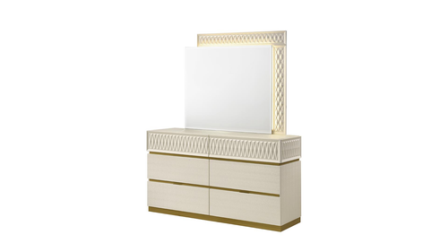 Stanley Modern Glam Champagne Mirror with Textured 3D Diamond Frame and LED Border by Galaxy Home Furnishings