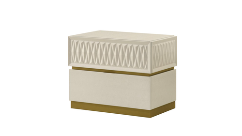 Stanley Modern Glam Champagne Nightstand with Diamond-Textured Drawer and Gold Base by Galaxy Home Furnishings