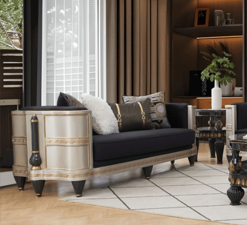 HD-9042 - Loveseat - Silver / Black / Gold