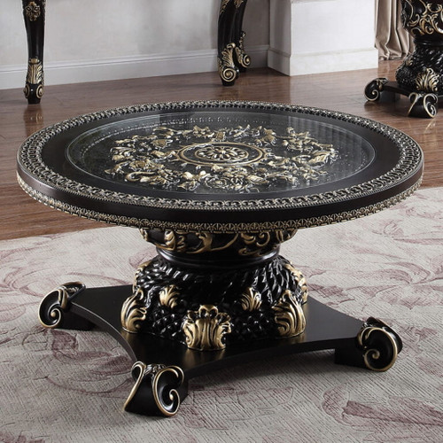 HD-328 - Coffee Table - Black Enamel With Gold Highlights