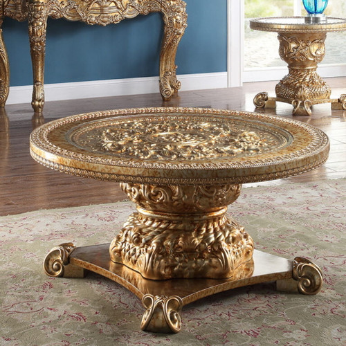 HD-328 - Coffee Table - Metallic Gold With Rust Marbeling