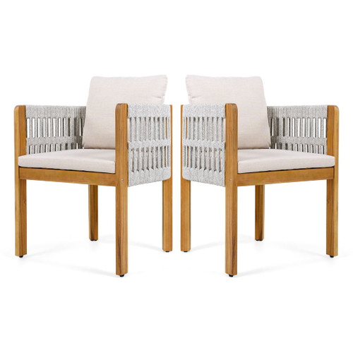 Outdoor Dining Chairs With Mix Rope Handles (Set of 2)