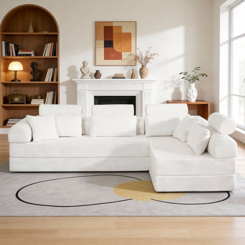 Modern L-Shape Modular Sectional Sofa, Compressed Design