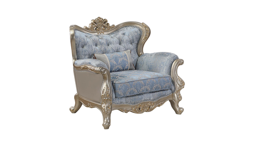 Royale Traditional Glam Blue Armchair with Elaborate Antique Silver Scrollwork by Galaxy Home Furnishings