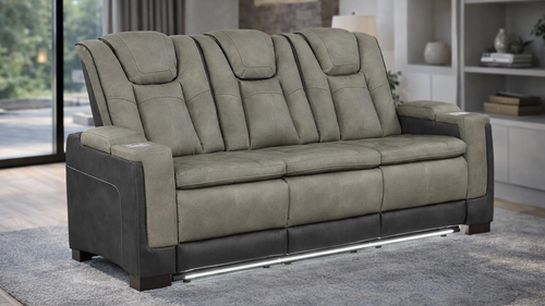 Bruno Reclining Sofa in Performance Leather Gel with Contrast Stitching by Galaxy Home Furnishings