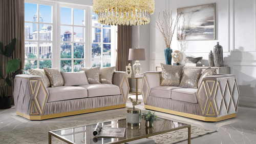 Cavalli Modern Velvet Sofa with Channel Tufting and Metal Legs