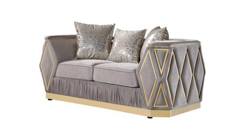 Cavalli Modern Velvet Loveseat with Channel Tufting and Metal Legs by Galaxy Home Furnishings