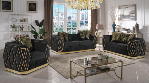 Cavalli Modern Velvet Loveseat with Channel Tufting and Metal Legs