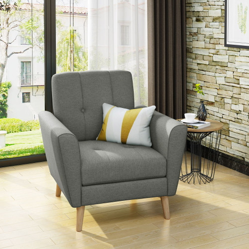 Fabric Channel Stitch Club Chair With Tufted Back - Gray