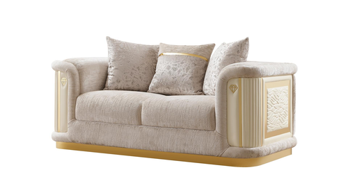 Chateau Cream Upholstered Loveseat with Gold Trim and Metal Legs by Galaxy Home Furnishings