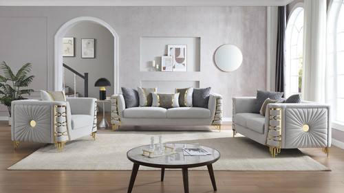 Contessa Modern Velvet Sofa with Button Tufting and Gold Stainless Steel Legs