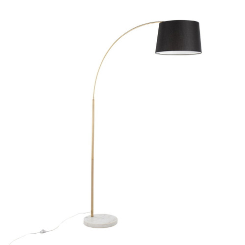 Salon - Floor Lamp - White Marble And Antique Brass With Black Linen Shade Metal