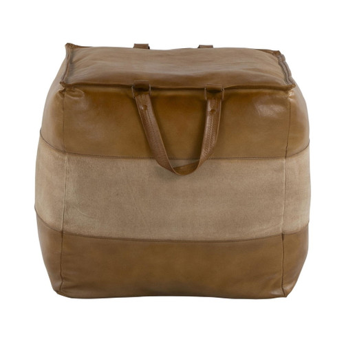 Cobbler - Pouf - Brown Leather And Tan Canvas