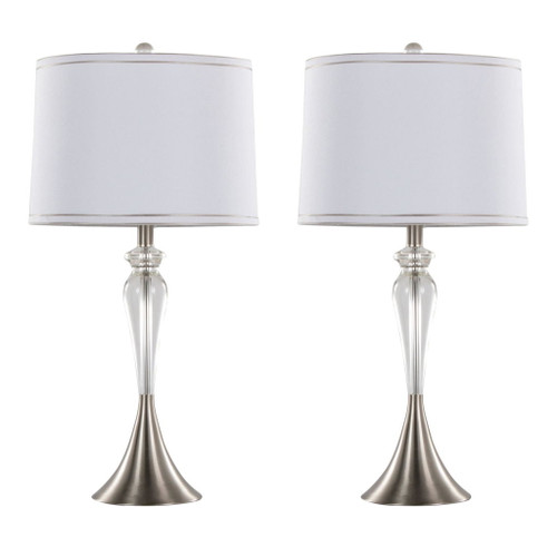 Ashland - 28" Crystal Table Lamp (Set of 2) - Clear Crystal, Brushed Nickel And White Linen Shade With Silver Trim from Grandview Gallery