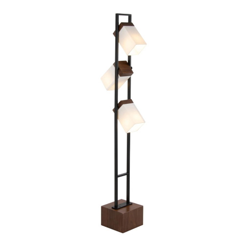 Bento - 67.5" Metal Floor Lamp - Black Metal And Walnut Wood With White Shade