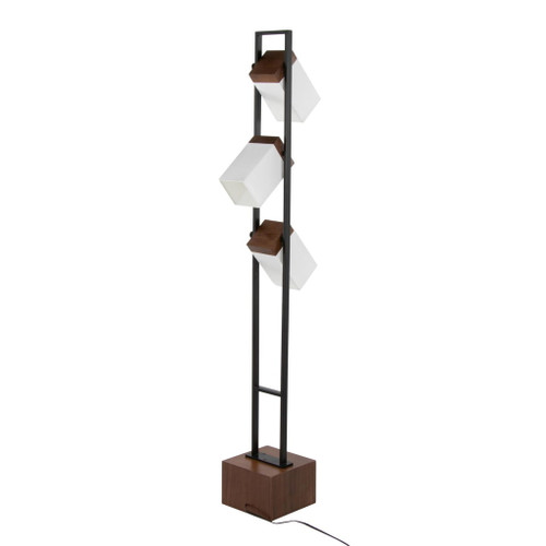 Bento - 67.5" Metal Floor Lamp - Black Metal And Walnut Wood With White Shade