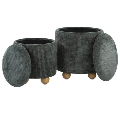 Bacci - Ottoman (Set of 2) - Natural Wood And Green Fabric