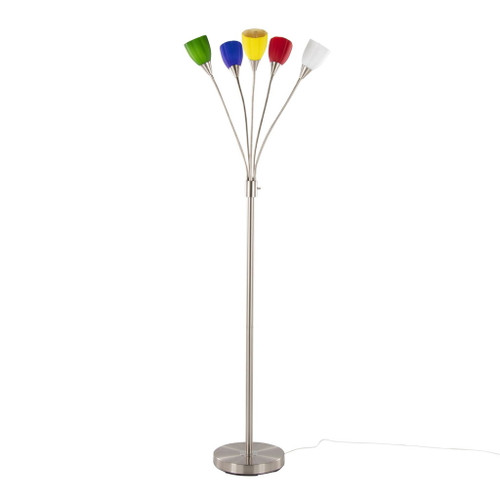 Medusa - Metal Floor Lamp 5 Arm - Stainless Steel, Multi-colored Glass