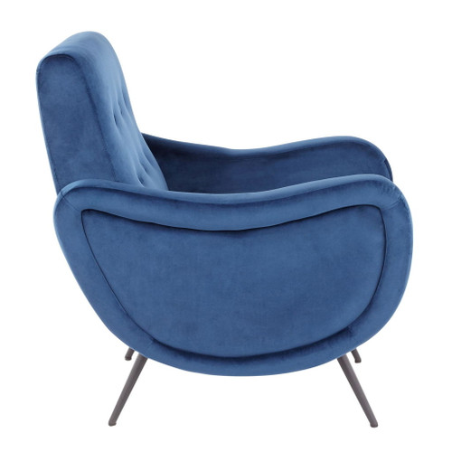 Rafael - Contemporary Lounge Chair - Black Metal And Blue Velvet