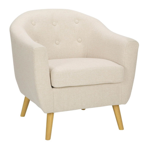 Rockwell - Mid-Century Modern Accent Chair - Cream Fabric And Natural Wood