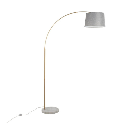 March - Floor Lamp - White Marble And Antique Brass Metal With Gray Linen Shade