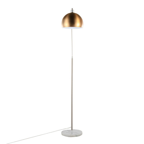 March - Floor Lamp - White Marble And Nickel With Antique Brass Metal Shade