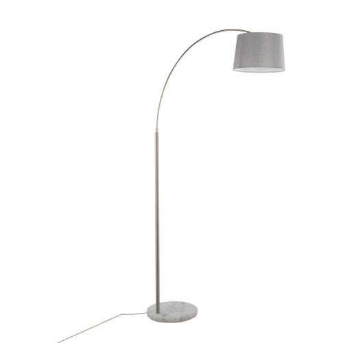March - Floor Lamp - White Marble And Nickel With Gray Linen Shade