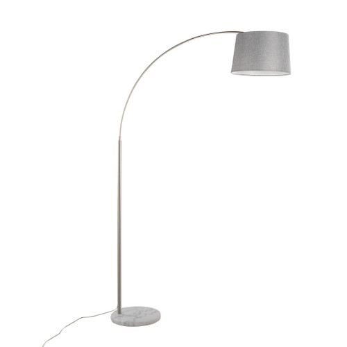 March - Floor Lamp - White Marble And Nickel With Gray Linen Shade
