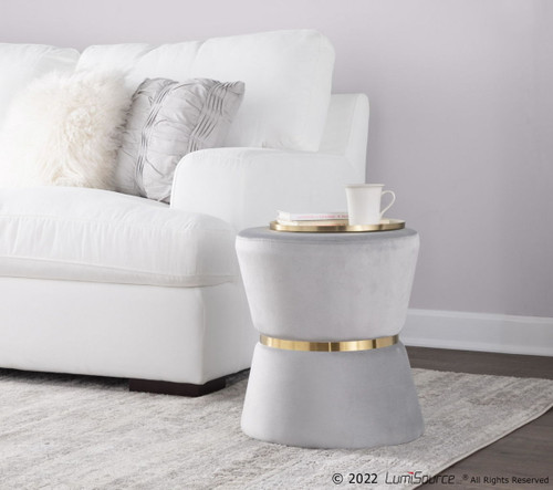 Gemma - Contemporary/Glam Ottoman - Silver Velvet And Gold Metal