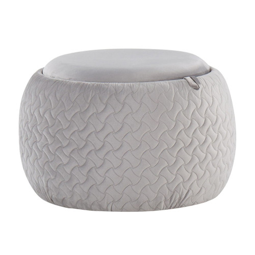 Tray - Pouf Contemporary Ottoman - Natural Wood And Silver Velvet