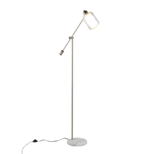 Marcel - Floor Lamp - White Marble And Nickel Metal With Clear And Frosted Glass Shade