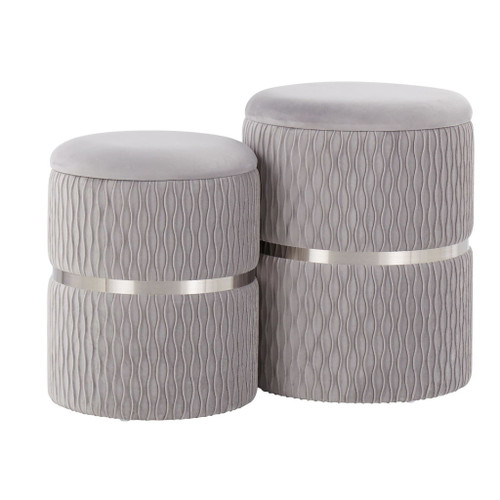 Cinch - Contemporary/Glam Nesting Ottoman (Set of 2) - Chrome And Silver Velvet