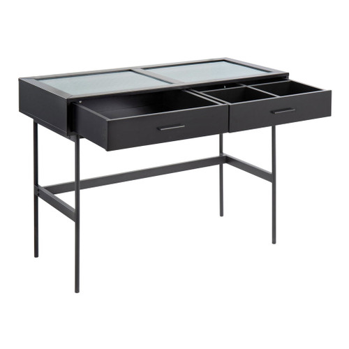 Emery - Console Table - Black Wood, Black Steel, And Glass Top