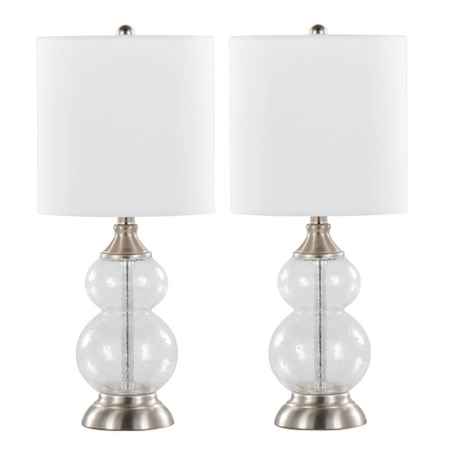 Belle - Contemporary Glass Accent Lamp (Set of 2) - Clear Wrinkle Glass, Brushed Nickel And White Linen Shade From Grandview Gallery