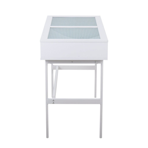 Emery - Console Table - White Wood, White Steel, And Glass Top