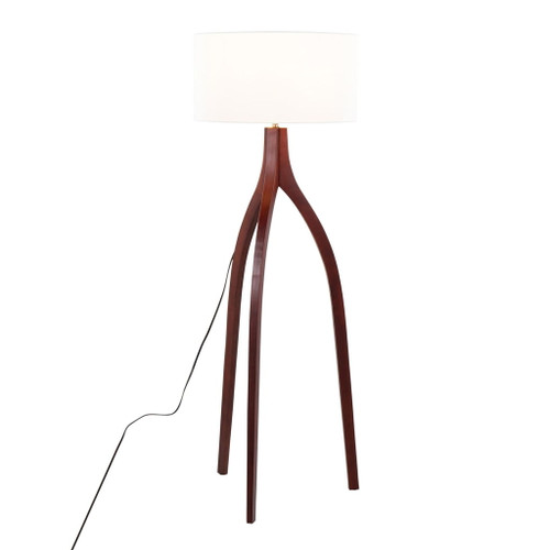 Wishbone - Contemporary Floor Lamp - Walnut Wood With A White Fabric Shade