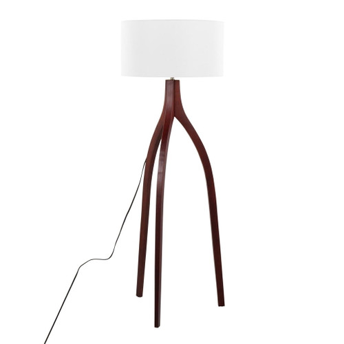 Wishbone - Contemporary Floor Lamp - Walnut Wood With A White Fabric Shade