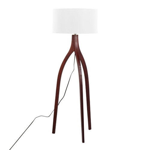 Wishbone - Contemporary Floor Lamp - Walnut Wood With A White Fabric Shade