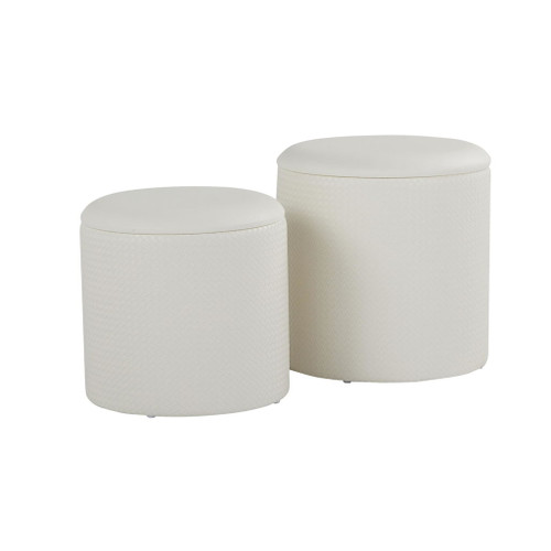 Maverick - Contemporary Nesting Ottoman (Set of 2) - Cream Faux Leather With Textured Accent