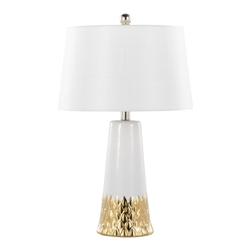 Penelope - Contemporary Ceramic Table Lamp - White & Gold Ceramic Body And White Shade