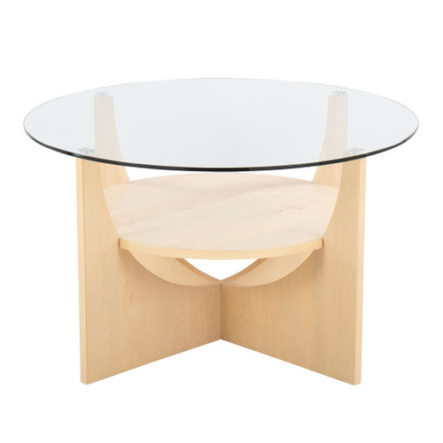 U-Shaped - Contemporary Coffee Table - Natural Wood And Clear Glass