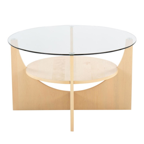 U-Shaped - Contemporary Coffee Table - Natural Wood And Clear Glass