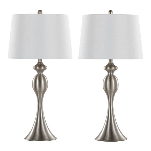 Ashland - Contemporary Metal Table Lamp (Set of 2) - Brushed Nickel With White Linen Shade From Grandview Gallery