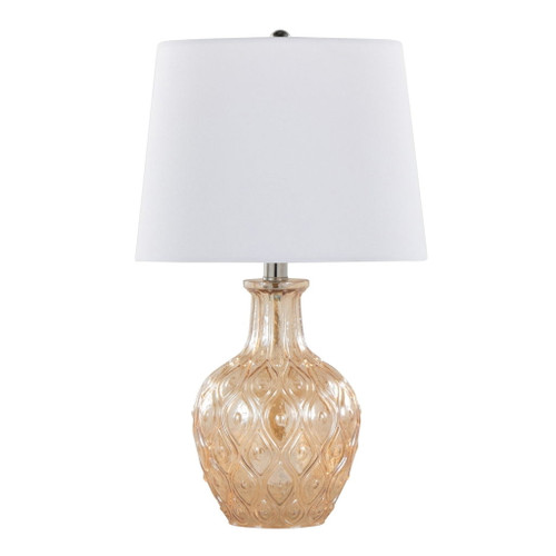 Gloria - Round Contemporary Glass Accent Lamp (Set of 2) - Clear Champagne Lustre Glass, Chrome Metal And White Linen Shade From Grandview Gallery