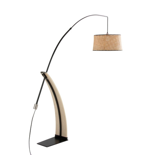 Robyn - Salon - Mid-Century Modern Floor Lamp - Natural Wood And Black Metal With Natural Rattan Shade