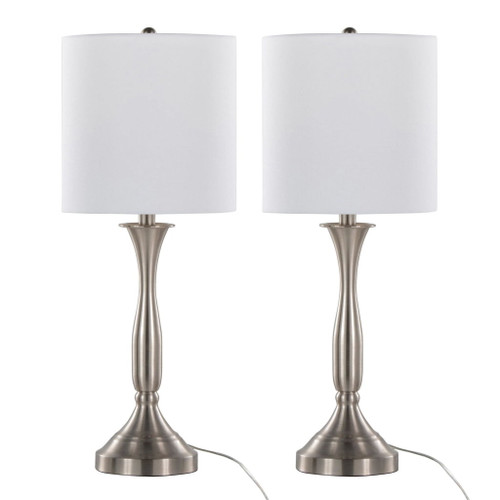 Sawyer - Contemporary Metal Table Lamp (Set of 2) - Brushed Nickel With White Linen Shade And Built - In Usb Port From Grandview Gallery