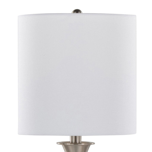 Sawyer - Contemporary Metal Table Lamp (Set of 2) - Brushed Nickel With White Linen Shade And Built - In Usb Port From Grandview Gallery